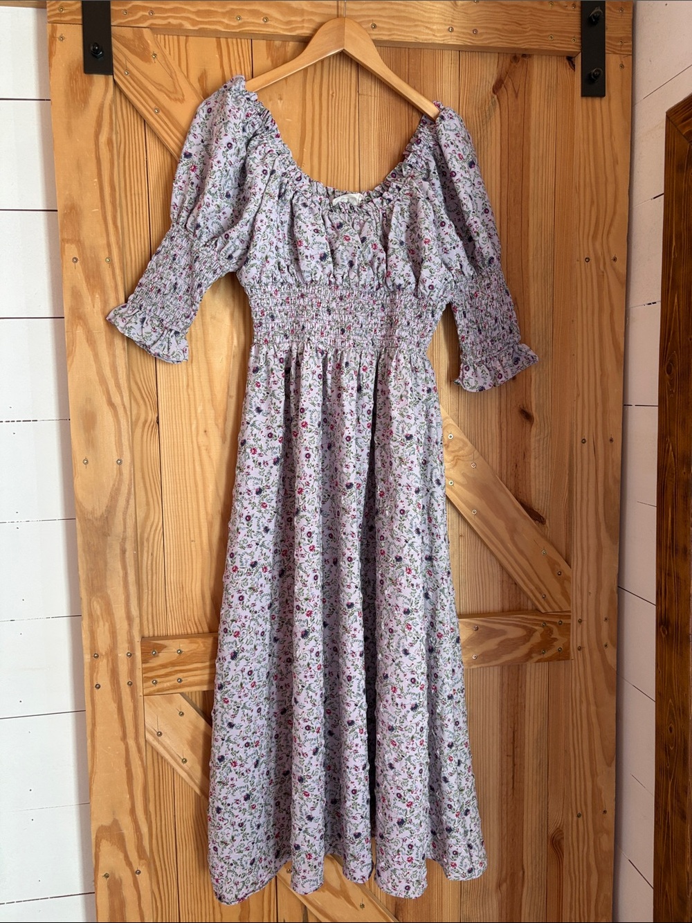 Lavender Floral Maxi Dress with Smocked Waist and Puff Sleeves